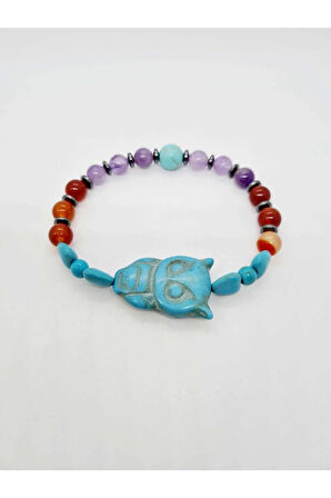 Doğal Taş Sevgi Sadakat Bilekliği (Ametist Hematit Kaplan Gözü Turkuaz Doğaltaş Bileklik)