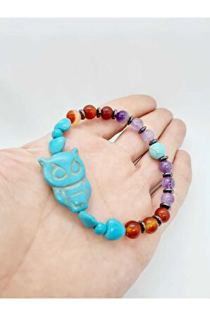 Doğal Taş Sevgi Sadakat Bilekliği (Ametist Hematit Kaplan Gözü Turkuaz Doğaltaş Bileklik)