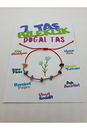 7 Taş Bileklik Doğal Taş İp Bileklik Asansörlü Akik Turkuaz Ametist Sodalit Yeşim Yıldız Obsidyen