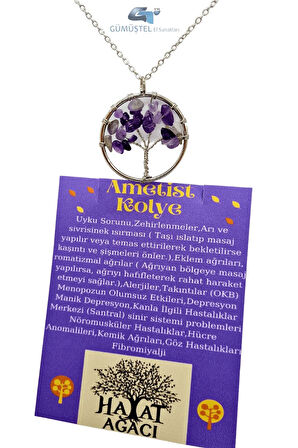 Ametist Taşı Hayat Ağacı Kolye Orijinal Doğal Taş