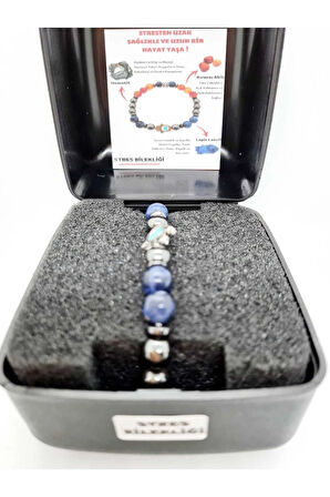 Stres Doğaltaş Unisex Tılsım Bilekliği Kırmızı Akik Hematit Lapis Lazuli Doğal Taş Bileklik