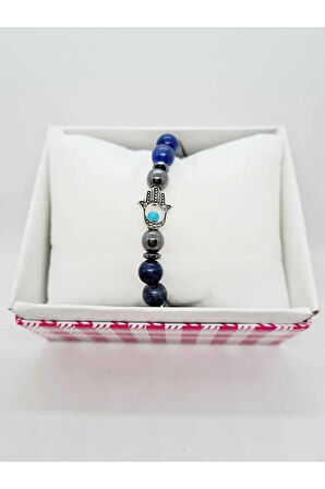 Stres Doğaltaş Unisex Tılsım Bilekliği Kırmızı Akik Hematit Lapis Lazuli Doğal Taş Bileklik