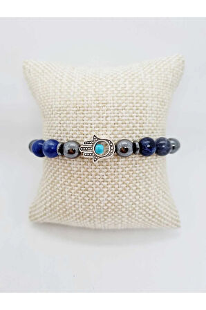 Stres Doğaltaş Unisex Tılsım Bilekliği Kırmızı Akik Hematit Lapis Lazuli Doğal Taş Bileklik