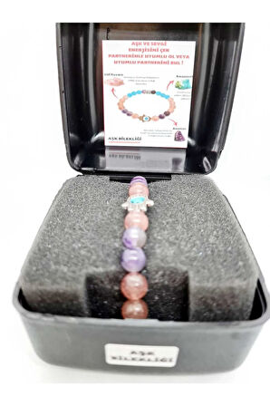 Doğal Taş Aşk, Sevgi, Çiftler Arası Uyum Bilekliği (Ametist Gül Kuvars Amazonit Doğaltaş Bileklik)