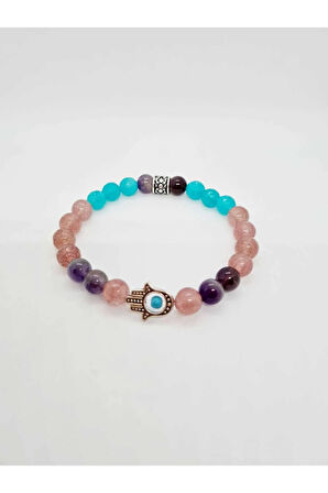 Doğal Taş Aşk, Sevgi, Çiftler Arası Uyum Bilekliği (Ametist Gül Kuvars Amazonit Doğaltaş Bileklik)