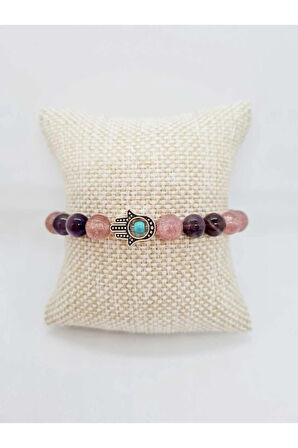 Doğal Taş Aşk, Sevgi, Çiftler Arası Uyum Bilekliği (Ametist Gül Kuvars Amazonit Doğaltaş Bileklik)