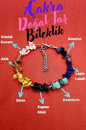 Sertifikalı Doğal Taş 7 Çakra Bilekliği Kuvars, Ametist,lapis,aventurin,kaplan Gözü,sitrin,akik