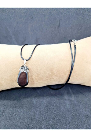 Hematit Taşı Doğal Taş Kolye (Zincir ve İp Dahil) Zirkon Taş Detaylı