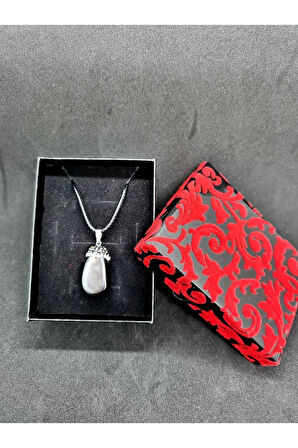 Hematit Taşı Doğal Taş Kolye (Zincir ve İp Dahil) Zirkon Taş Detaylı