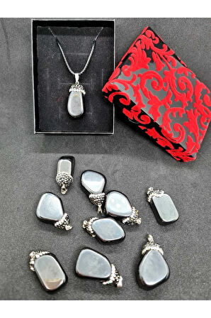 Hematit Taşı Doğal Taş Kolye (Zincir ve İp Dahil) Zirkon Taş Detaylı