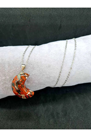 Doğal Taş Jasper Taşı Kolye Yarım Ay Model