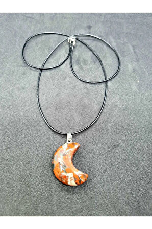 Doğal Taş Jasper Taşı Kolye Yarım Ay Model