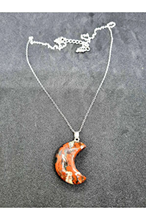 Doğal Taş Jasper Taşı Kolye Yarım Ay Model