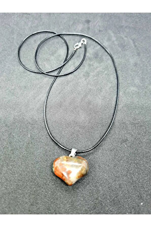 Doğal Kantaşı Kalp Kolye Zincir Dahil