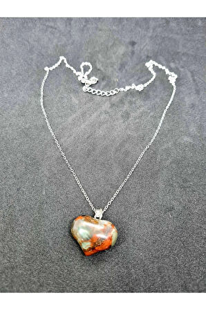 Doğal Kantaşı Kalp Kolye Zincir Dahil