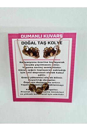 Dumanlı Kuvars Taşı Kolye Ayarlanabilir  Doğal Taş Çok Fonksiyonlu Kolye 8mm 3 lü Tasarım
