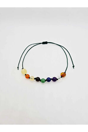 Doğal Taş 7 Çakra Bilekliği Kehribar Kristal Kuvars,Ametist,Lapis,Aventurin,Kaplan Gözü,Sitrin,Akik