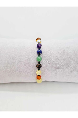 Doğal Taş 7 Çakra Bilekliği Kehribar Kristal Kuvars,Ametist,Lapis,Aventurin,Kaplan Gözü,Sitrin,Akik