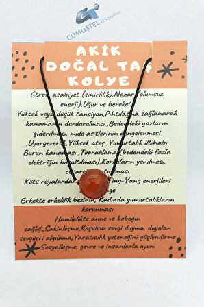 Turuncu Akik Taşı Kolye Ayarlanabilir Orijinal Doğal Taş Çok Fonksiyonlu Kolye 10 mm