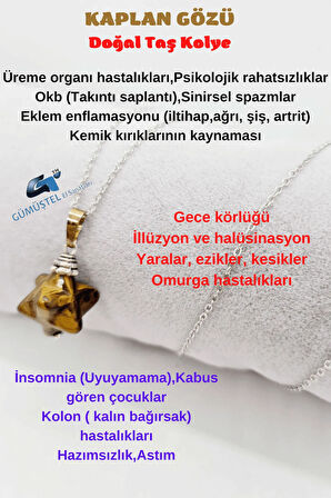 Kaplan Gözü Doğal Taş Kolye Özel Kesim Zincir Hediyeli