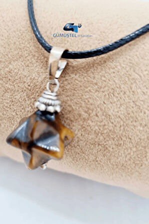 Kaplan Gözü Doğal Taş Kolye Özel Kesim Zincir Hediyeli