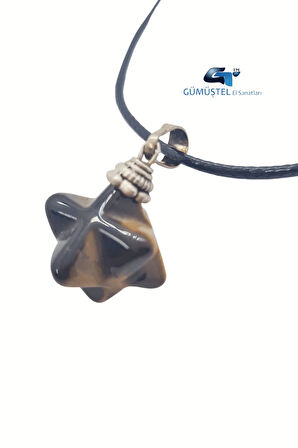 Kaplan Gözü Doğal Taş Kolye Özel Kesim Zincir Hediyeli