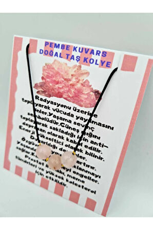 Pembe Kuvars Doğal Taş Kolye Ayarlanabilir Orijinal Doğal Taş Çok Fonksiyonlu Kolye Siyah İp