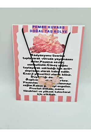 Pembe Kuvars Doğal Taş Kolye Ayarlanabilir Orijinal Doğal Taş Çok Fonksiyonlu Kolye Siyah İp