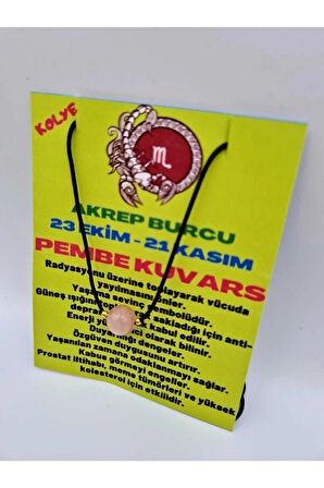 Akrep Burcu Pembe Kuvars Taşı Doğal Taş Kolye