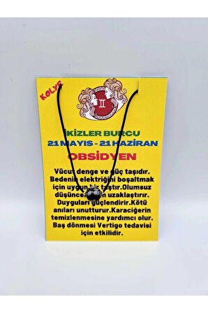 İkizler Burcu Obsidyen Taşı Doğal Taş Kolye