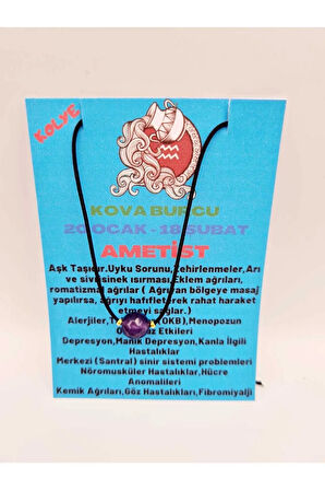 Kova Burcu Ametist Taşı Doğal Taş Kolye