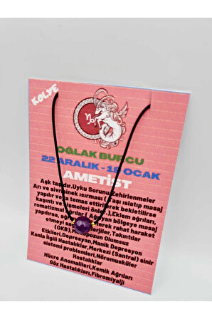 Oğlak Burcu Ametist Taşı Doğal Taş Kolye