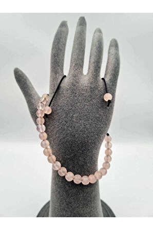 Pembe Kuvars Doğal Taş Bileklik Ayarlamalı Kilit Sistemi Her Bileğe Uyumlu