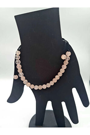 Pembe Kuvars Doğal Taş Bileklik Ayarlamalı Kilit Sistemi Her Bileğe Uyumlu