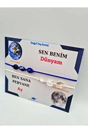 Doğal Taş Sevgili Bilekliği Sen Benim Dünyam Ben Sana Pervane