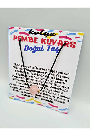 Pembe Kuvars Taşı Kolye Ayarlanabilir Orijinal Doğal Taş Çok Fonksiyonlu Kolye 10 mm