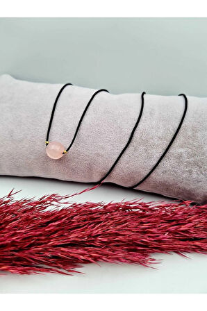 Pembe Kuvars Taşı Kolye Ayarlanabilir Orijinal Doğal Taş Çok Fonksiyonlu Kolye 10 mm