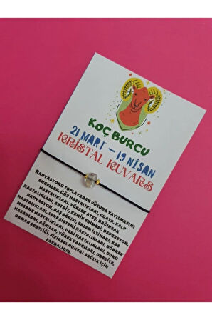 Sertifikalı Koç Burcu Kristal Kuvars Doğal Taşlı Ip Burç Bilekliği