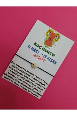 Koç Burcu Sedef Doğal Taşlı Ip Burç Bilekliği