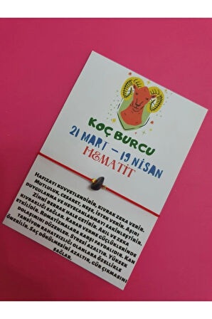 Koç Burcu Hematit Doğal Taşlı İp Burç Bilekliği