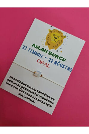 Aslan Burcu Opal Doğal Taşlı İp Burç Bilekliği