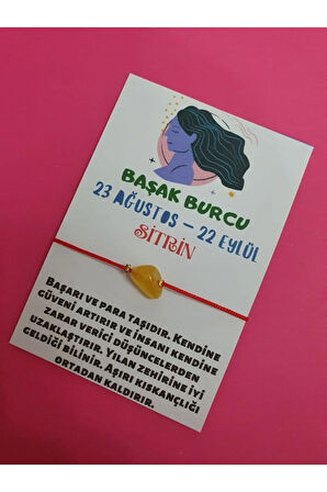 Başak Burcu Sitrin Doğal Taşlı İp Burç Bilekliği