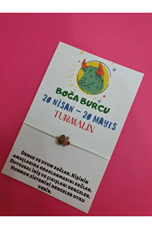 Unisex Boğa Burcu Turmalin Doğal Taşlı İp Burç Bilekliği