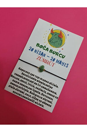 Boğa Burcu Zümrüt Doğal Taşlı İp Burç Bilekliği
