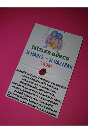 İkizler Burcu Akik Doğal Taşlı İp Burç Bilekliği
