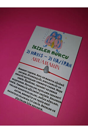 İkizler Burcu Akuamarin Doğal Taşlı İp Burç Bilekliği