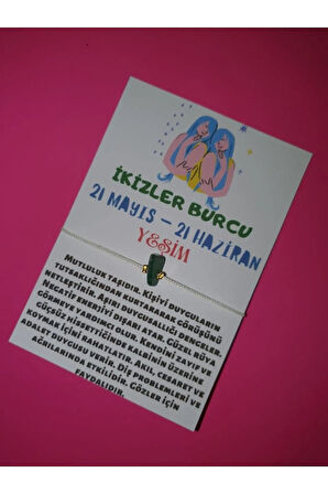İkizler Burcu Yeşim Doğal Taşlı İp Burç Bilekliği