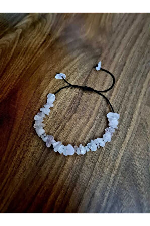 Doğal Kırık Taş Pembe Kuvars Taşı Bileklik Asansörlü Kilit Sistemi