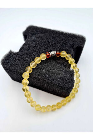 Doğal Sitrin Taşı & Kehribar Bileklik 6 MM