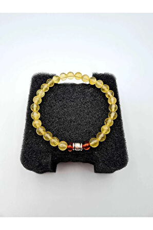 Doğal Sitrin Taşı & Kehribar Bileklik 6 MM